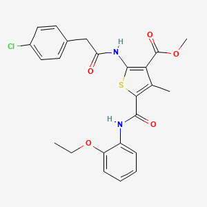 molecular formula C24H23ClN2O5S B12068540 Methyl 2-(2-(4-chlorophenyl)acetamido)-5-((2-ethoxyphenyl)carbamoyl)-4-methylthiophene-3-carboxylate 