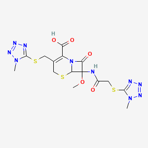 molecular formula C15H18N10O5S3 B12068609 7-Methoxy-7-[[2-(1-methyltetrazol-5-yl)sulfanylacetyl]amino]-3-[(1-methyltetrazol-5-yl)sulfanylmethyl]-8-oxo-5-thia-1-azabicyclo[4.2.0]oct-2-ene-2-carboxylic acid 