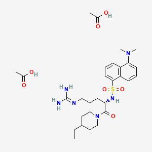 molecular formula C29H46N6O7S B1206893 (S)-1-(5-((Aminoiminomethyl)amino)-2-(((5-(dimethylamino)-1-naphthalenyl)sulfonyl)amino)-1-oxopentyl)-4-ethylpiperidine, diacetate CAS No. 55381-73-2