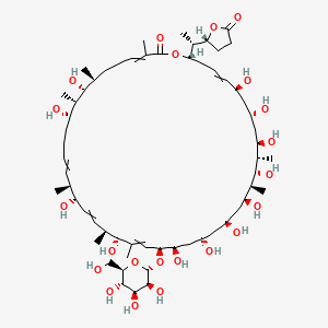 molecular formula C61H104O22 B12070510 (7S,8R,9S,10S,15S,16S,19S,20R,23S,24R,26S,28S,30S,31S,32R,33S,34R,36S,38S,42S)-8,10,16,20,24,26,28,30,32,34,36,38-dodecahydroxy-3,7,9,15,19,21,31,33-octamethyl-42-[(1R)-1-[(2R)-5-oxooxolan-2-yl]ethyl]-23-[(2S,3S,4S,5S,6R)-3,4,5-trihydroxy-6-(hydroxymethyl)oxan-2-yl]oxy-1-oxacyclodotetraconta-3,13,17,21,39-pentaen-2-one 