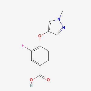 molecular formula C11H9FN2O3 B12070618 3-Fluoro-4-[(1-methyl-1H-pyrazol-4-yl)oxy]benzoic acid 