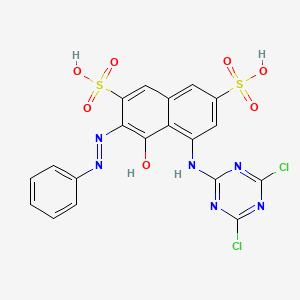 molecular formula C19H12Cl2N6O7S2 B1207062 5-[(4,6-Dichloro-1,3,5-triazin-2-yl)amino]-4-hydroxy-3-(phenylazo)naphthalene-2,7-disulphonic acid CAS No. 6522-86-7