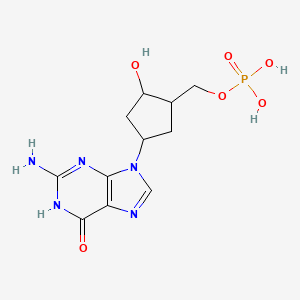 molecular formula C11H16N5O6P B12070680 [4-(2-amino-6-oxo-1H-purin-9-yl)-2-hydroxycyclopentyl]methyl dihydrogen phosphate 