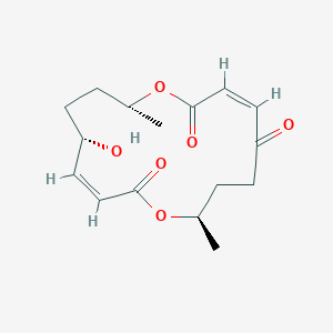 molecular formula C16H22O6 B12071222 13S-hydroxy-8R,16R-dimethyl-1,9-dioxacyclohexadeca-3E,11E-diene-2,5,10-trione 