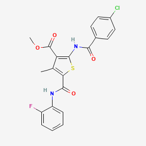 molecular formula C21H16ClFN2O4S B12071390 Methyl 2-(4-chlorobenzamido)-5-((2-fluorophenyl)carbamoyl)-4-methylthiophene-3-carboxylate 