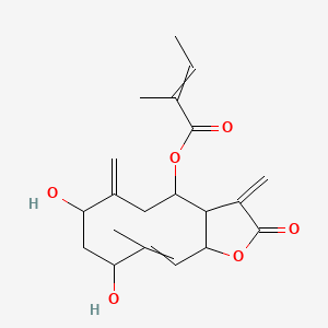 molecular formula C20H26O6 B1207153 (7,9-dihydroxy-10-methyl-3,6-dimethylidene-2-oxo-4,5,7,8,9,11a-hexahydro-3aH-cyclodeca[b]furan-4-yl) 2-methylbut-2-enoate 