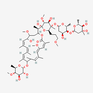 molecular formula C60H98O22 B12071814 (3Z,5E,7Z,11Z,13Z,15Z)-20-[(1R)-1-[(2S,3R,4R,5S,6R)-5-[(2S,4S,5S,6R)-5-[(2S,4R,5R,6R)-4,5-dihydroxy-4,6-dimethyloxan-2-yl]oxy-4-hydroxy-6-methyloxan-2-yl]oxy-2,4-dihydroxy-3-methoxy-6-(3-methoxypropyl)-5-methyloxan-2-yl]ethyl]-10-[(2S,3R,4R,5S,6R)-3,4-dihydroxy-5-methoxy-6-methyloxan-2-yl]oxy-17-hydroxy-5,18-dimethoxy-3,7,9,11,13,15-hexamethyl-1-oxacycloicosa-3,5,7,11,13,15-hexaen-2-one 