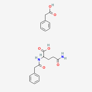 molecular formula C21H24N2O6 B1207204 5-Amino-5-oxo-2-[(2-phenylacetyl)amino]pentanoic acid;2-phenylacetic acid 
