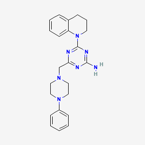 molecular formula C23H27N7 B1207211 4-(3,4-dihydro-2H-quinolin-1-yl)-6-[(4-phenyl-1-piperazinyl)methyl]-1,3,5-triazin-2-amine 