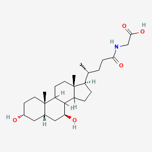 molecular formula C26H43NO5 B1207227 2-[[(4R)-4-[(3R,5S,7S,10S,13R,17R)-3,7-dihydroxy-10,13-dimethyl-2,3,4,5,6,7,8,9,11,12,14,15,16,17-tetradecahydro-1H-cyclopenta[a]phenanthren-17-yl]pentanoyl]amino]acetic acid 