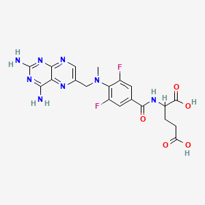molecular formula C20H20F2N8O5 B1207231 Glutamic acid, N-(4-(((2,4-diamino-6-pteridinyl)methyl)methylamino)-3,5-difluorobenzoyl)- CAS No. 34378-64-8