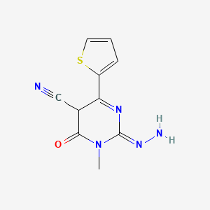 (2E)-2-hydrazinylidene-1-methyl-6-oxo-4-thiophen-2-yl-5H-pyrimidine-5-carbonitrile