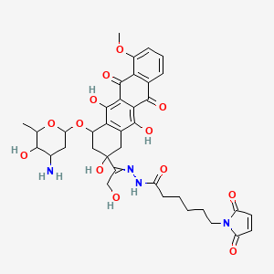 molecular formula C37H42N4O13 B1207273 N-[[1-[4-(4-amino-5-hydroxy-6-methyloxan-2-yl)oxy-2,5,12-trihydroxy-7-methoxy-6,11-dioxo-3,4-dihydro-1H-tetracen-2-yl]-2-hydroxyethylidene]amino]-6-(2,5-dioxopyrrol-1-yl)hexanamide 