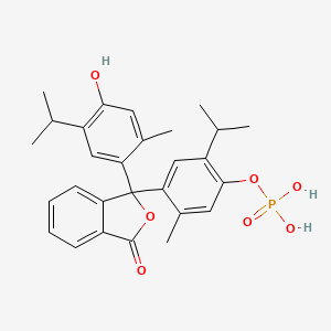 molecular formula C28H31O7P B1207274 1(3h)-Isobenzofuranone, 3-[4-hydroxy-2-methyl-5-(1-methylethyl)phenyl]-3-[2-methyl-5-(1-methylethyl)-4-(phosphonooxy)phenyl]- CAS No. 17016-43-2