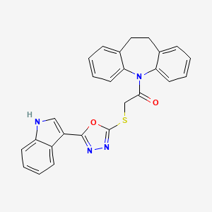 molecular formula C26H20N4O2S B1207281 1-(5,6-dihydrobenzo[b][1]benzazepin-11-yl)-2-[[2-(3-indolylidene)-3H-1,3,4-oxadiazol-5-yl]thio]ethanone 