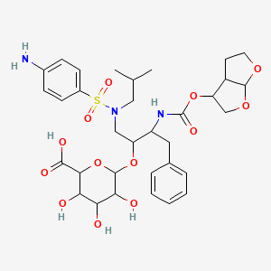 molecular formula C33H45N3O13S B12072814 6-[3-(2,3,3a,4,5,6a-Hexahydrofuro[2,3-b]furan-4-yloxycarbonylamino)-1-[(4-aminophenyl)sulfonyl-(2-methylpropyl)amino]-4-phenylbutan-2-yl]oxy-3,4,5-trihydroxyoxane-2-carboxylic acid 