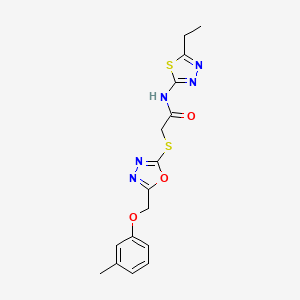 molecular formula C16H17N5O3S2 B1207284 N-(5-ethyl-1,3,4-thiadiazol-2-yl)-2-[[5-[(3-methylphenoxy)methyl]-1,3,4-oxadiazol-2-yl]thio]acetamide 