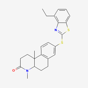 molecular formula C24H26N2OS2 B12073489 8-[(4-Ethyl-1,3-benzothiazol-2-yl)sulfanyl]-4,10b-dimethyl-1,4,4a,5,6,10b-hexahydrobenzo[f]quinolin-3(2H)-one 