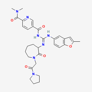 molecular formula C31H37N7O5 B12073684 2-N,2-N-dimethyl-5-N-[N-(2-methyl-1-benzofuran-5-yl)-N'-[2-oxo-1-(2-oxo-2-pyrrolidin-1-ylethyl)azepan-3-yl]carbamimidoyl]pyridine-2,5-dicarboxamide 