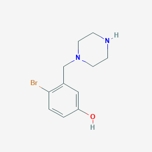 molecular formula C11H15BrN2O B12074450 4-Bromo-3-(piperazin-1-ylmethyl)phenol 