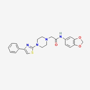 molecular formula C22H22N4O3S B1207453 N-(1,3-benzodioxol-5-yl)-2-[4-(4-phenyl-2-thiazolyl)-1-piperazinyl]acetamide 