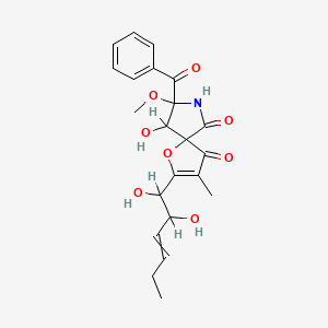 molecular formula C22H25NO8 B1207499 8-苯甲酰基-2-(1,2-二羟基己-3-烯基)-9-羟基-8-甲氧基-3-甲基-1-氧杂-7-氮杂螺[4.4]壬-2-烯-4,6-二酮 
