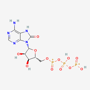 molecular formula C10H14N5O12P3+2 B12075000 [(2R,3S,4R,5R)-5-(6-amino-8-oxo-7H-purin-9-yl)-3,4-dihydroxyoxolan-2-yl]methoxy-[hydroxy-[hydroxy(oxo)phosphaniumyl]oxyphosphoryl]oxy-oxophosphanium 