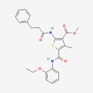 molecular formula C25H26N2O5S B12075177 Methyl 5-((2-ethoxyphenyl)carbamoyl)-4-methyl-2-(3-phenylpropanamido)thiophene-3-carboxylate 