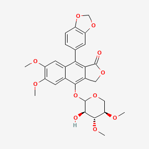 molecular formula C28H28O11 B1207518 9-(1,3-苯并二氧杂环戊二烯-5-基)-4-[(3R,4R,5R)-3-羟基-4,5-二甲氧基-四氢吡喃-2-基]氧基-6,7-二甲氧基-3H-苯并[f]异苯并呋喃-1-酮 
