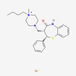 B1207680 Piperazinium, 1-butyl-1-methyl-4-((2,3,4,5-tetrahydro-4-oxo-2-phenyl-1,5-benzothiazepin-3-yl)methyl)-, bromide, cis- CAS No. 107784-01-0
