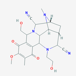 molecular formula C23H27N5O5 B120779 (1R,3R)-5-(2-Hydroxyethyl)-13-(hydroxymethyl)-10-methoxy-9,17-dimethyl-8,11-dioxo-5,14,17-triazapentacyclo[12.3.1.03,16.06,15.07,12]octadeca-7(12),9-diene-4,18-dicarbonitrile CAS No. 152104-53-5