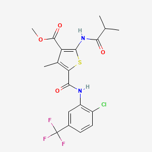 molecular formula C19H18ClF3N2O4S B12078180 Methyl 5-((2-chloro-5-(trifluoromethyl)phenyl)carbamoyl)-2-isobutyramido-4-methylthiophene-3-carboxylate 