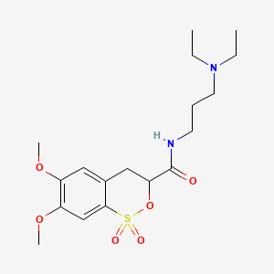 B1207915 2,1-Benzoxathiin-3-carboxamide, N-[3-(diethylamino)propyl]-3,4-dihydro-6,7-dimethoxy-, 1,1-dioxide CAS No. 35423-52-0
