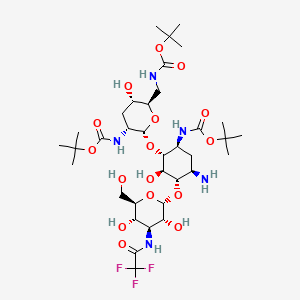 tert-butyl N-[(1S,2R,3R,4S,5R)-5-amino-4-[(2S,3R,4S,5S,6R)-3,5-dihydroxy-6-(hydroxymethyl)-4-[(2,2,2-trifluoroacetyl)amino]oxan-2-yl]oxy-3-hydroxy-2-[(2R,3R,5S,6R)-5-hydroxy-3-[(2-methylpropan-2-yl)oxycarbonylamino]-6-[[(2-methylpropan-2-yl)oxycarbonylamino]methyl]oxan-2-yl]oxycyclohexyl]carbamate