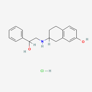 molecular formula C18H22ClNO2 B1207951 2-((7-Hydroxy-1,2,3,4-tetrahydronaphth-2-yl)amino)-1-phenylethanol hcl CAS No. 107758-16-7