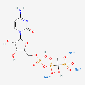 molecular formula C11H17N3Na3O14P3 B12080236 Trisodium;[[5-(4-amino-2-oxopyrimidin-1-yl)-3,4-dihydroxyoxolan-2-yl]methoxy-hydroxyphosphoryl]oxy-(1-hydroxy-1-phosphonatoethyl)phosphinate 