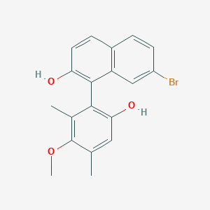 molecular formula C19H17BrO3 B12080514 7-Bromo-1-(6-hydroxy-3-methoxy-2,4-dimethylphenyl)naphthalen-2-ol 