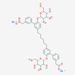 Disodium;2-[3-[5-[6-[3-[3-(carboxylatomethyl)phenyl]-4-[3,4,5-trihydroxy-6-(hydroxymethyl)oxan-2-yl]oxyphenyl]hexyl]-2-[3,4,5-trihydroxy-6-(hydroxymethyl)oxan-2-yl]oxyphenyl]phenyl]acetate