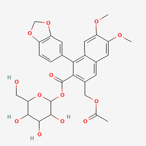 molecular formula C29H30O13 B12083876 [3,4,5-trihydroxy-6-(hydroxymethyl)oxan-2-yl] 3-(acetyloxymethyl)-1-(1,3-benzodioxol-5-yl)-6,7-dimethoxynaphthalene-2-carboxylate 