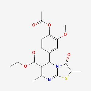 molecular formula C20H22N2O6S B1208388 5-(4-acetyloxy-3-methoxyphenyl)-2,7-dimethyl-3-oxo-5H-thiazolo[3,2-a]pyrimidine-6-carboxylic acid ethyl ester 
