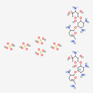 molecular formula C19H39N5O11S B1208419 2-[4,6-diamino-3-[[3-amino-6-(aminomethyl)-3,4-dihydro-2H-pyran-2-yl]oxy]-2-hydroxycyclohexyl]oxy-5-methyl-4-(methylamino)oxane-3,5-diol; sulfuric acid CAS No. 53179-09-2