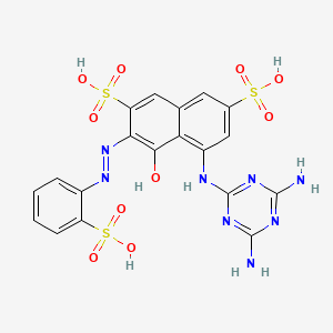 molecular formula C19H16N8O10S3 B1208543 5-(4,6-Diamino-[1,3,5]triazin-2-ylamino)-4-hydroxy-3-(2-sulfo-phenylazo)-naphthalene-2,7-disulfonic acid 