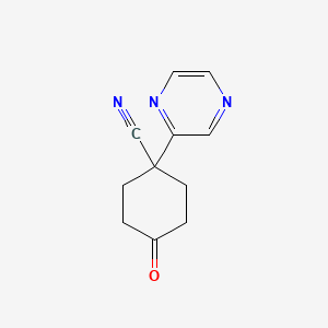 molecular formula C11H11N3O B12085519 4-Oxo-1-(pyrazin-2-yl)cyclohexanecarbonitrile 