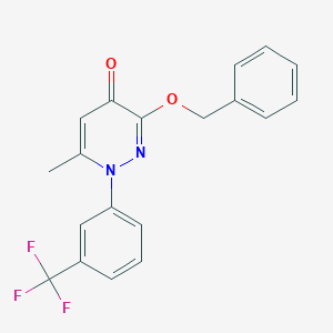 molecular formula C19H15F3N2O2 B120858 4(1H)-Pyridazinone, 6-methyl-3-(phenylmethoxy)-1-(3-(trifluoromethyl)phenyl)- CAS No. 146824-79-5
