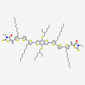 (5Z)-5-[[5-[5-[5-[4,8-bis(2-ethylhexylsulfanyl)-2-[5-[5-[5-[(E)-(3-ethyl-4-oxo-2-sulfanylidene-1,3-thiazolidin-5-ylidene)methyl]-3-octylthiophen-2-yl]thiophen-2-yl]-4-octylthiophen-2-yl]thieno[2,3-f][1]benzothiol-6-yl]-3-octylthiophen-2-yl]thiophen-2-yl]-4-octylthiophen-2-yl]methylidene]-3-ethyl-2-sulfanylidene-1,3-thiazolidin-4-one