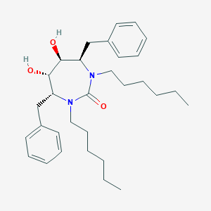 molecular formula C31H46N2O3 B120877 2H-1,3-Diazepin-2-one, 1,3-dihexylhexahydro-5,6-dihydroxy-4,7-bis(phenylmethyl)-, (4R,5S,6S,7R)- CAS No. 153181-39-6