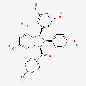 molecular formula C28H22O7 B1208881 1-[(1R,2R,3R)-3-(3,5-Dihydroxy-phenyl)-4,6-dihydroxy-2-(4-hydroxy-phenyl)-indan-1-yl]-1-(4-hydroxy-phenyl)-methanone 