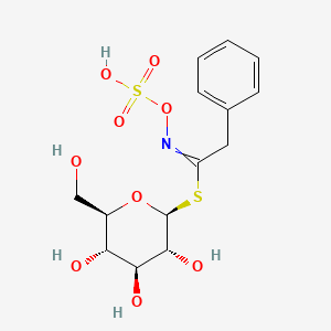 molecular formula C14H19NO9S2 B1208891 [(2S,3R,4S,5S,6R)-3,4,5-三羟基-6-(羟甲基)氧杂环-2-基] 2-苯基-N-磺酰氧基乙胺硫代酰亚胺 CAS No. 499-26-3