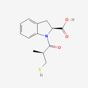 molecular formula C13H15NO3S B1208978 2,3-Dihydro-1-(3-mercapto-2-methyl-1-oxopropyl)-1H-indoline-2-carboxylic acid CAS No. 78779-29-0