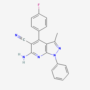 molecular formula C20H14FN5 B1209002 6-氨基-4-(4-氟苯基)-3-甲基-1-苯基-5-吡唑并[3,4-b]吡啶甲腈 CAS No. 887396-42-1
